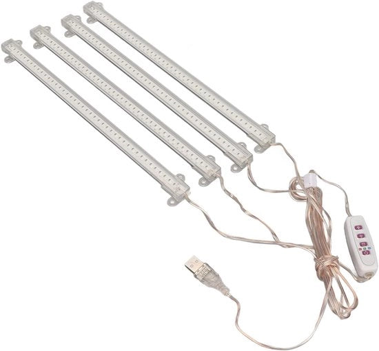 Strisce di Luce per la Crescita delle Piante a Spettro Completo 4 Teste Connettore USB, Regolabile, Timer e Funzione di Oscuramento per Ambiente Interno e Succulente (Luce 4000K 168 LED)