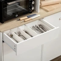 Dispensa Cucina in Truciolato e MDF con Ripiani Aperti, Armadietti e Cassetto, 119x41x180 cm, Bianco