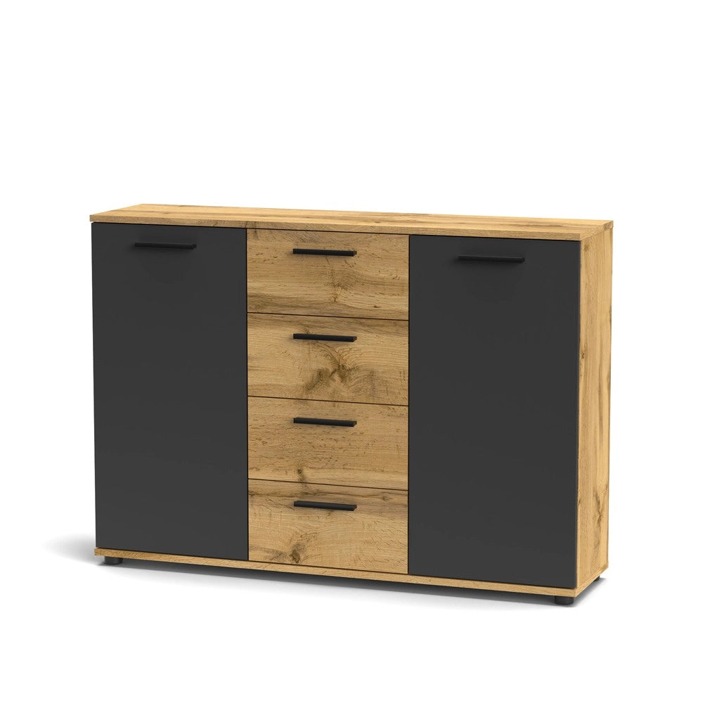 Credenza 2 ante e 4 cassetti rovere e antracite Berno4 120,2x32,5x85,3h