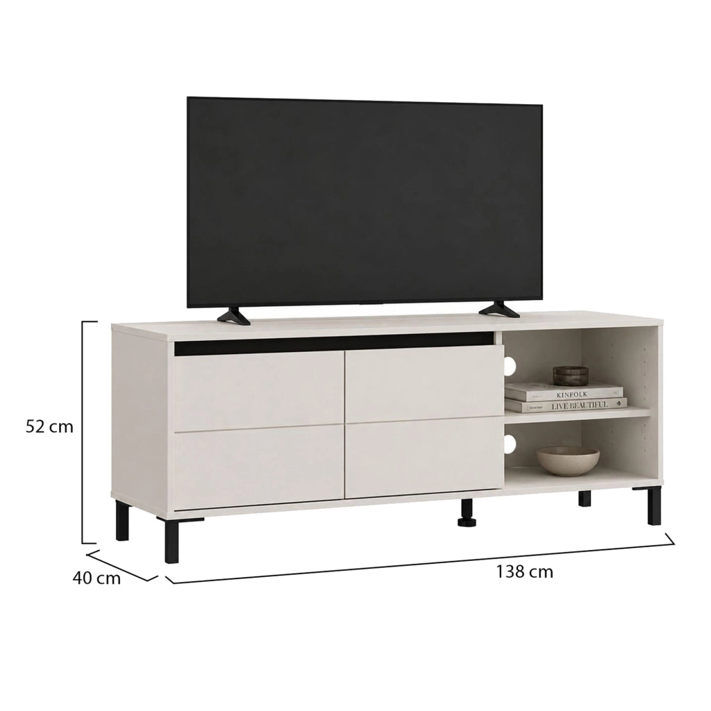 Cigno, Mobile Porta tv 2 Ripiani, 138x40x52h cm Bianco Crema