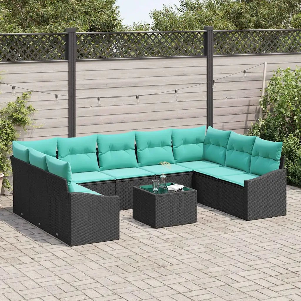 Set di divani con cuscino 10 pcs Nero polyrattan