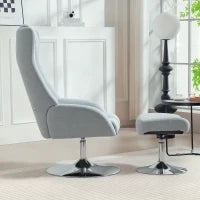Poltrona Imbottita Girevole con Poggiapiedi, Reclinabile, 84x68x118 cm, Grigio