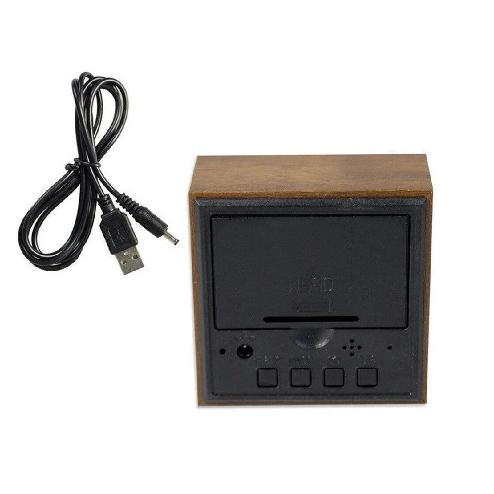 Trade Shop - Sveglia Orologio Digitale Led Effetto Legno Con Suono Allarme Temperatura Cubo -