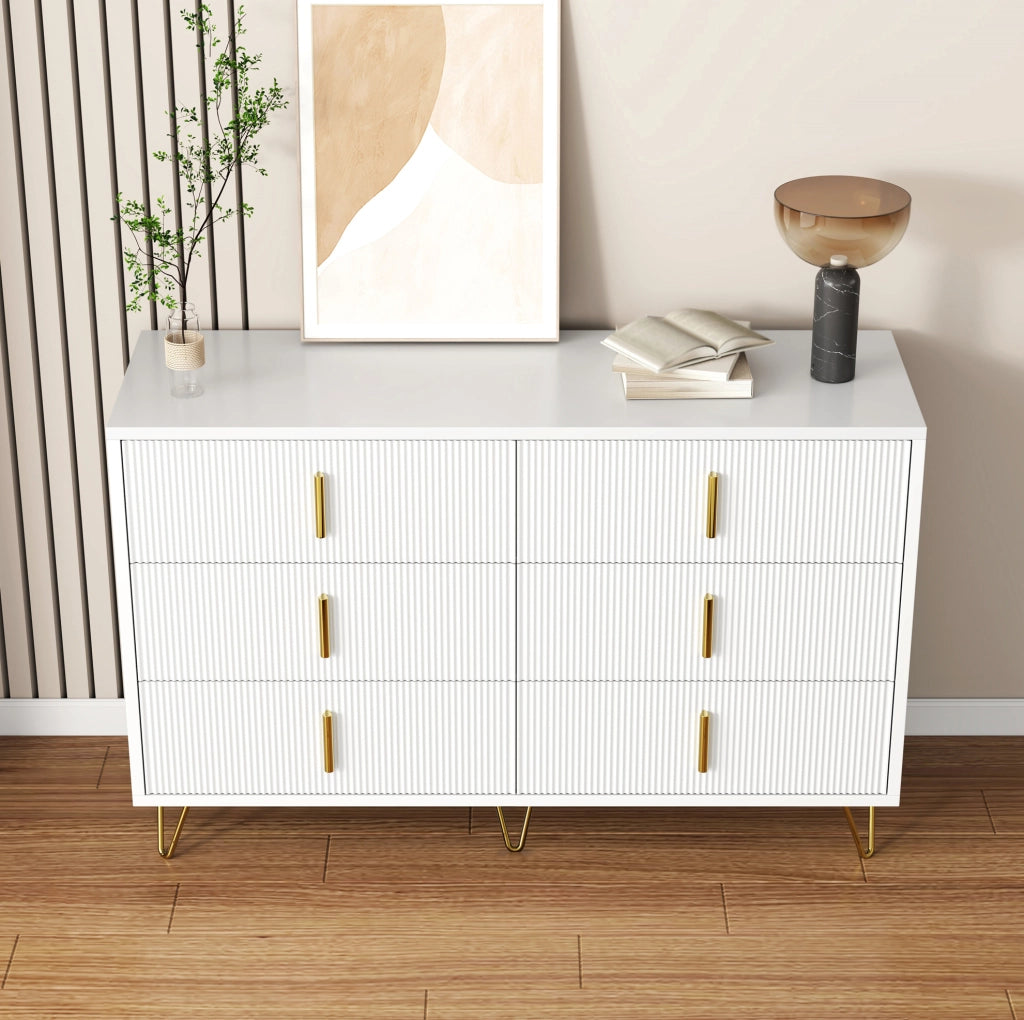 Sideboard bianco e oro 120x77x40 cm con 6 cassetti e design moderno