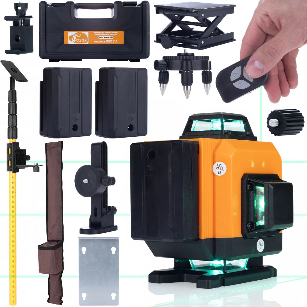 Livella Laser Rosfix Orange Tiger ROT16L – 16 Linee, Autolivellante, IP54 | Set con Asta/Supporto 400cm