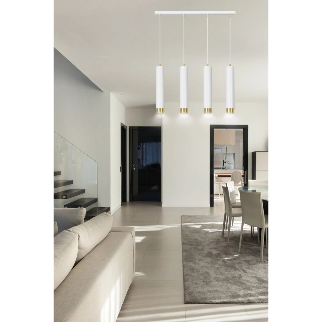 Lampada a sospensione Kibo in acciaio bianco e oro