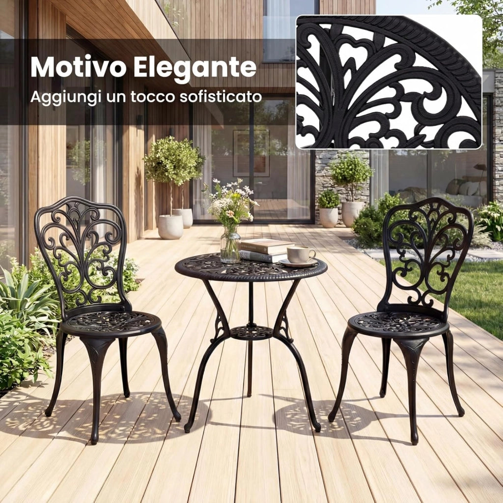 Set Tavolino e Sedie in Alluminio 3 Pezzi, Set Bistro da Esterno con Foro per Ombrellone, Mobili da Giardino per Cortile Patio Terrazza (Modello 3)