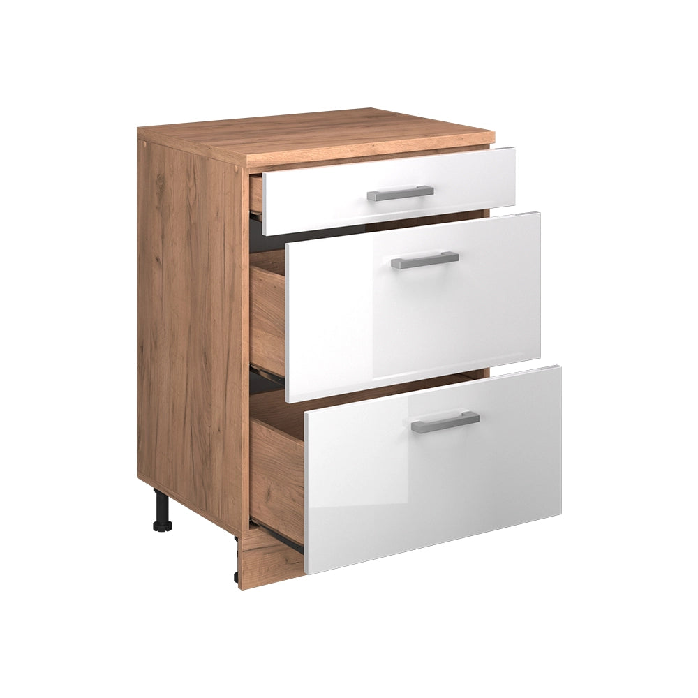 Mobile per mansarda Rion Bianco lucido/Rovere dorato 60 x 83.8 cm senza inclinazione con 3 cassetti Vicco