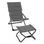 Sedia a sdraio pieghevole da patio con poggiapiedi e cuscino rimovibile, Sedia da esterno portatile Grigio