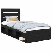 Letto singolo | Letto per adulti | Struttura del letto con testiera Nero 75 x 190 cm Pino massello