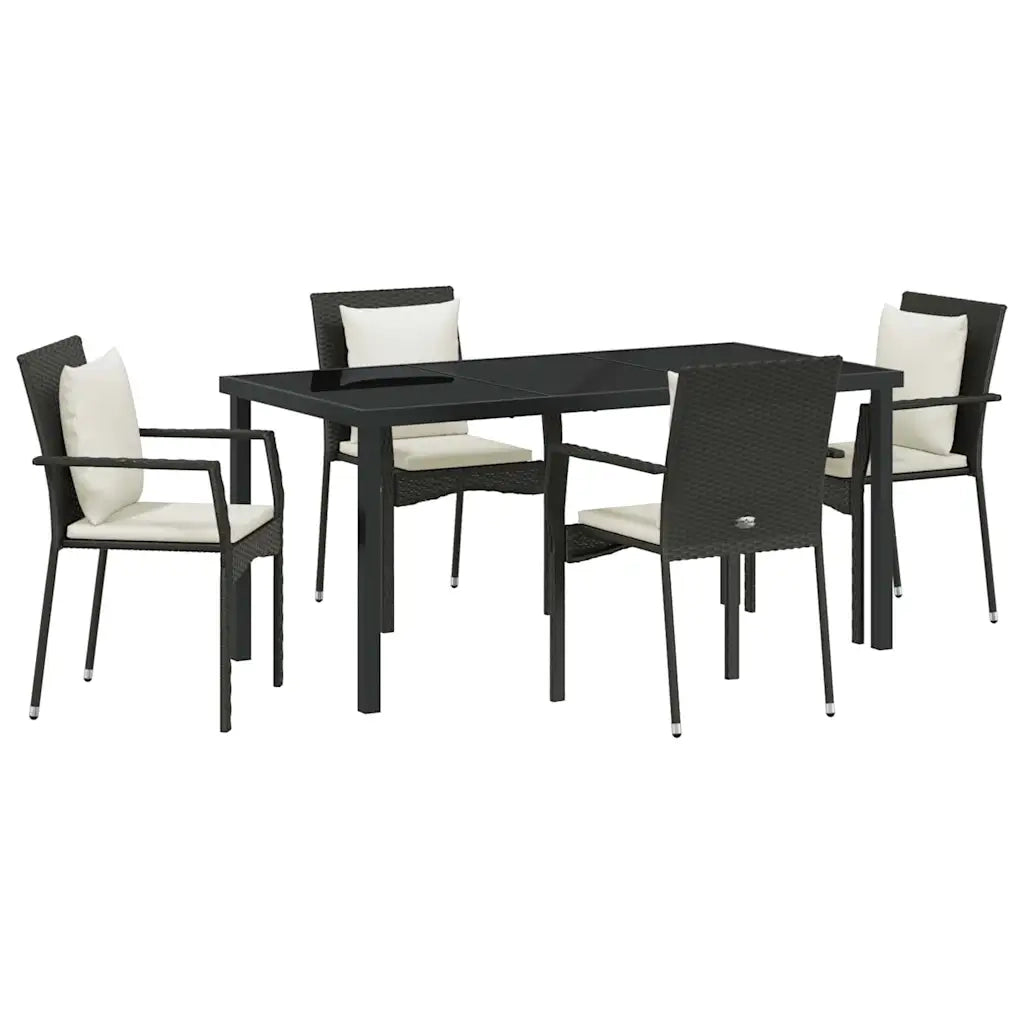 Set da Pranzo per Giardino con cuscino 5 pcs Nero polyrattan
