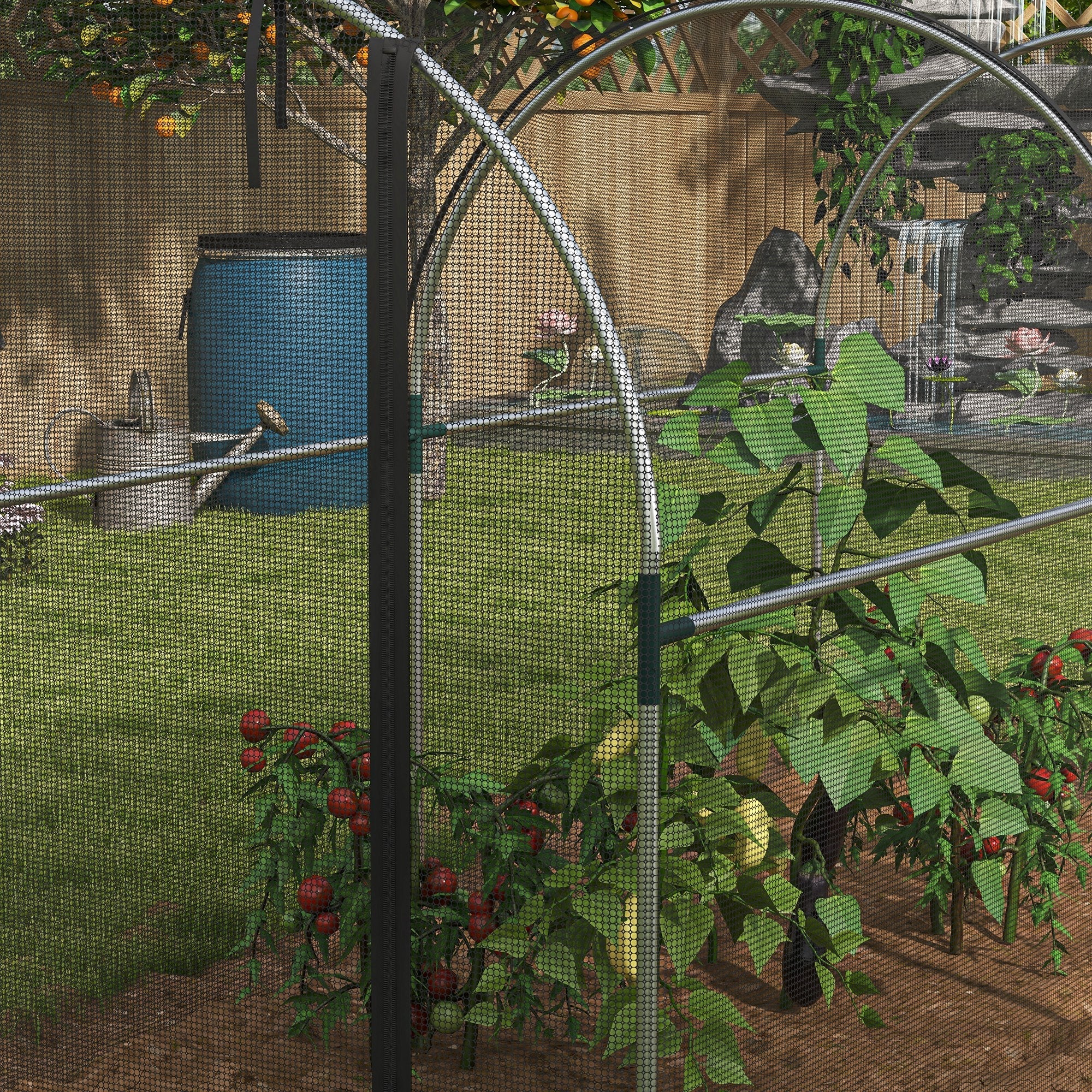 Serra per Piante con Rete a Tunnel 1,2x3x1,5m con Porta a Cerniera Nero