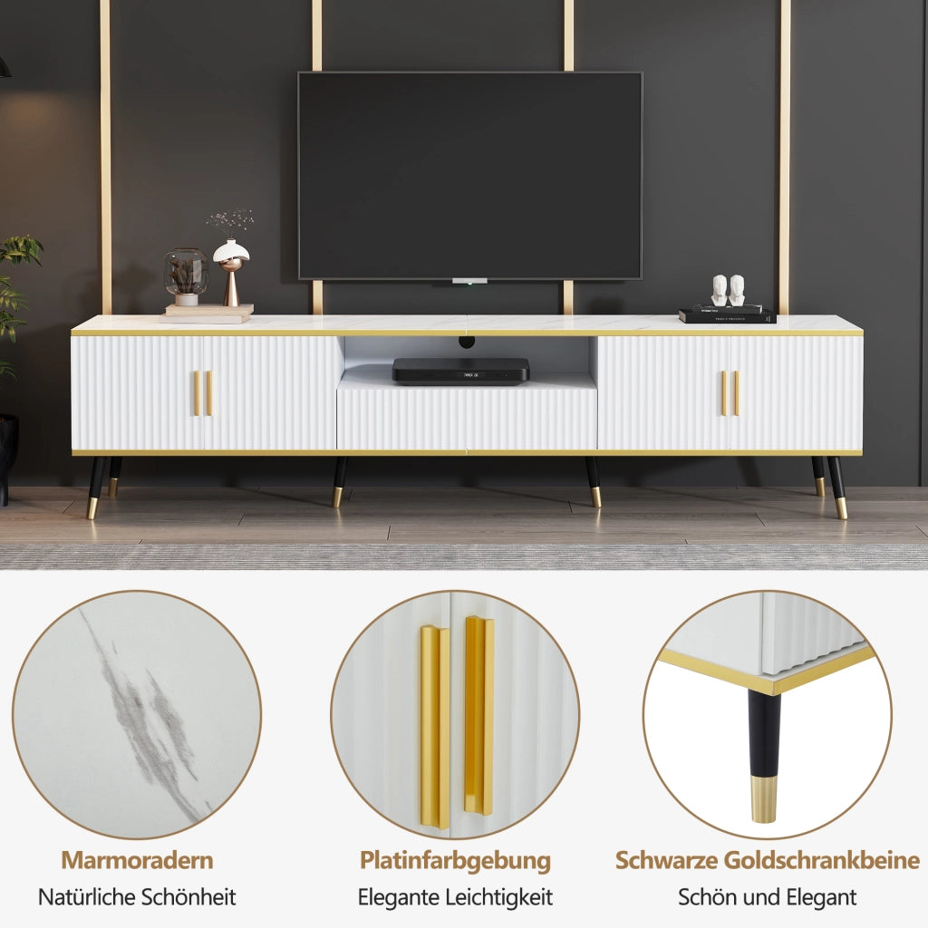 Mobile porta TV con 2 ante e 1 cassetto ripiani regolabili e passacavi per soggiorno in truciolare bianco 200 × 40 × 46 cm
