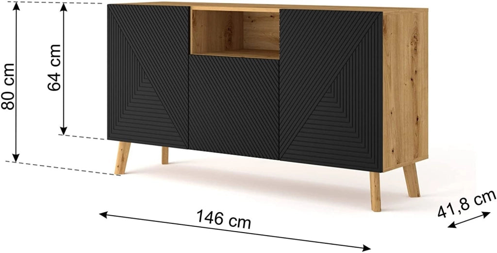 MOBILE CASSETTIERA SOGGIORNO LUXI 146x42x80cm ROVERE NERO OPACO