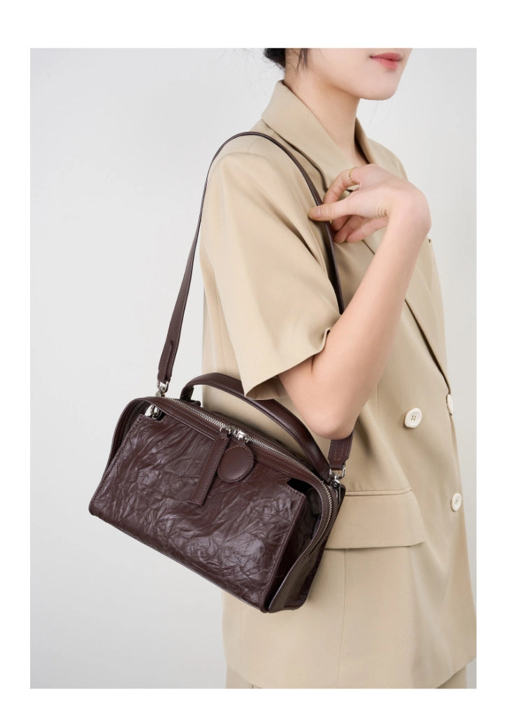 Borsa a tracolla da donna in vera pelle marrone