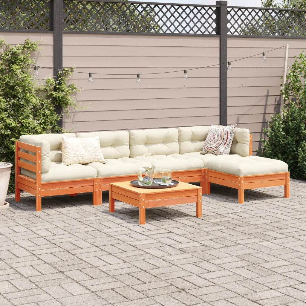 Set Divani Giardino 6pz con Cuscini Marrone Cera Massello Pino 3299405
