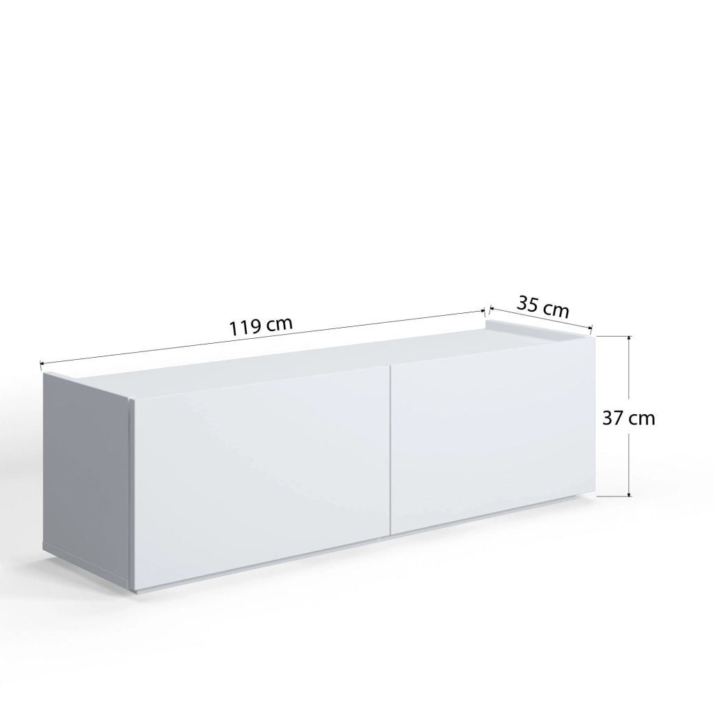 Mobile da soggiorno porta TV con due ante a 0, cm 119 x 35 x 37, colore bianco