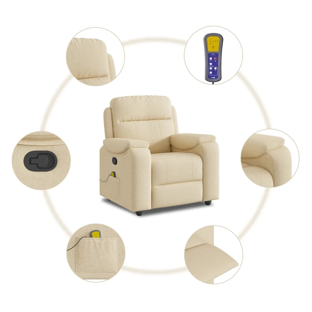 Poltrona Massaggiante | Sedia Relax Reclinabile Crema in Tessuto