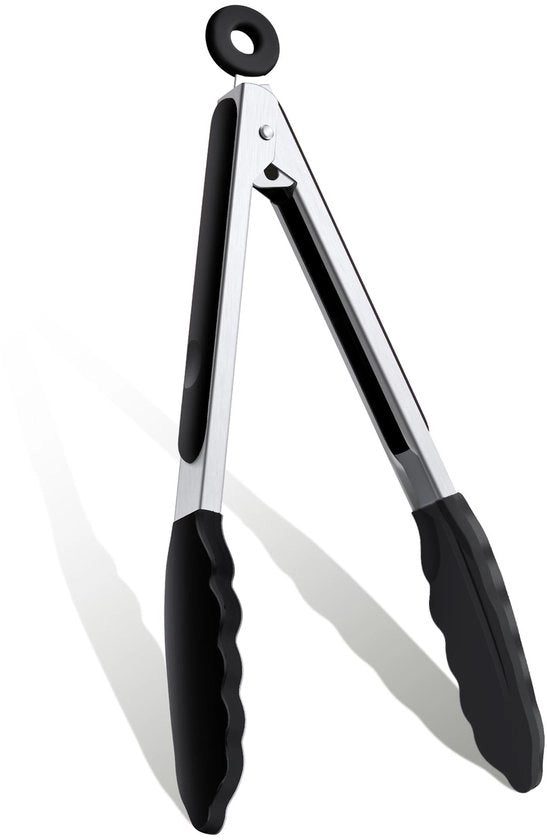 Tang per cucina Resistente al calore - Punta in silicone - Manico in acciaio inossidabile - Superficie antifango - 23 cm - Sicuro per alimenti - Cucina a fuoco lento