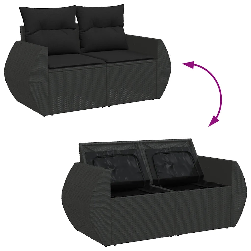 Set Divani da Giardino 4 pz con Cuscini Nero in Polyrattan