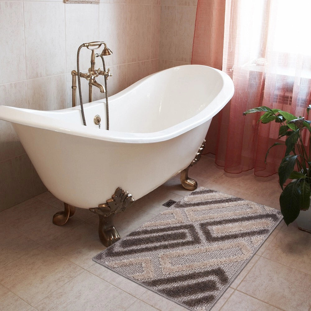 Tappeto Bagno 50x110 Cm Moderno Morbido Soffice Assorbente Asciugapassi Antiscivolo Lavabile Beige