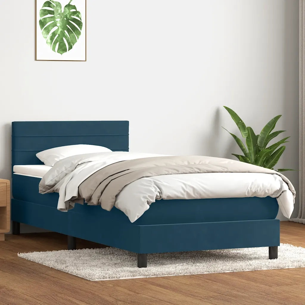 Giroletto a Molle con Materasso Blu Scuro 80x220 cm Velluto