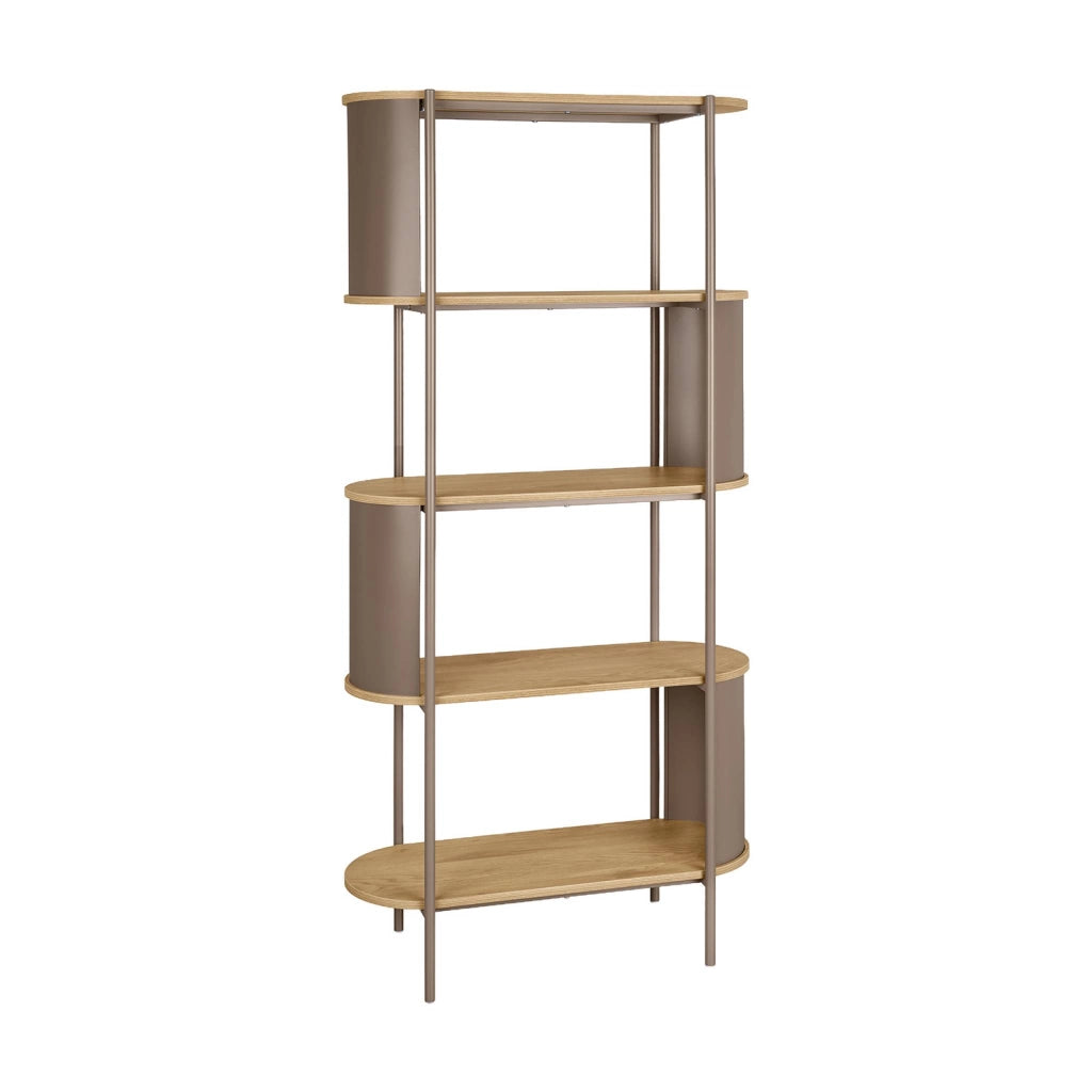 Libreria in metallo curvato e legno a 5 livelli, marrone
