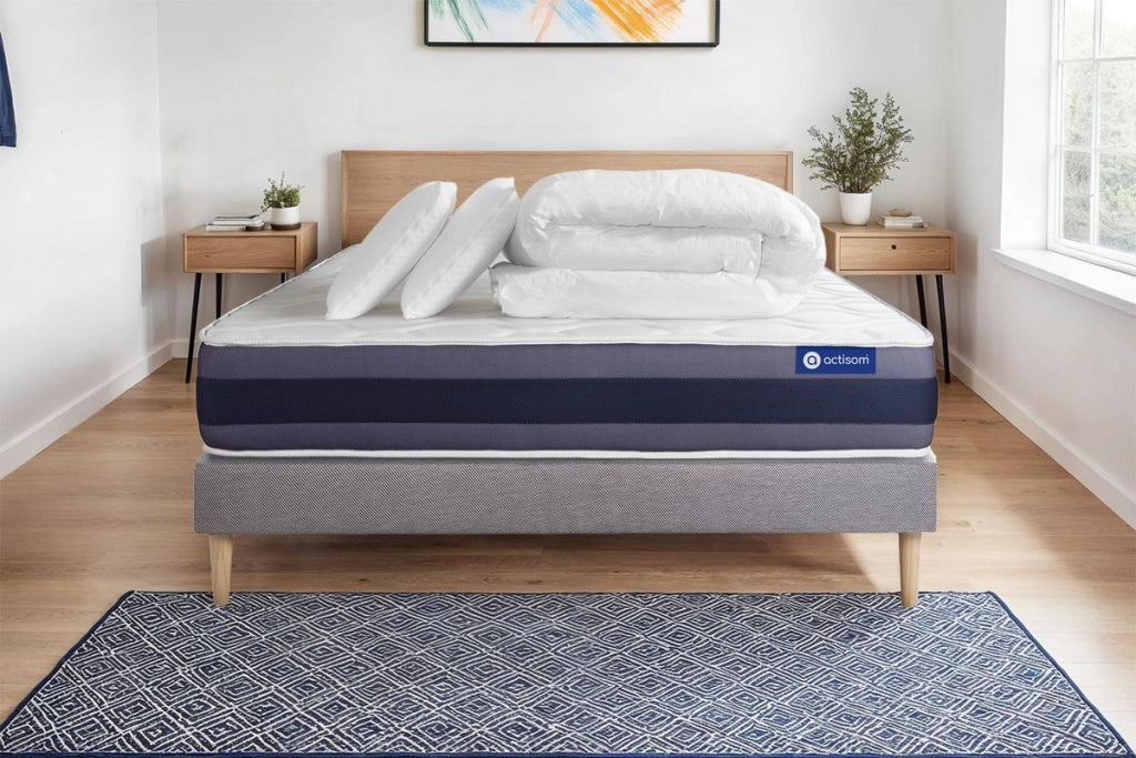 Pacchetto letto completo - Materasso 180x200cm + Box spring con doghe (in kit) + 2 cuscini + Piumino - Actimemo Morpho