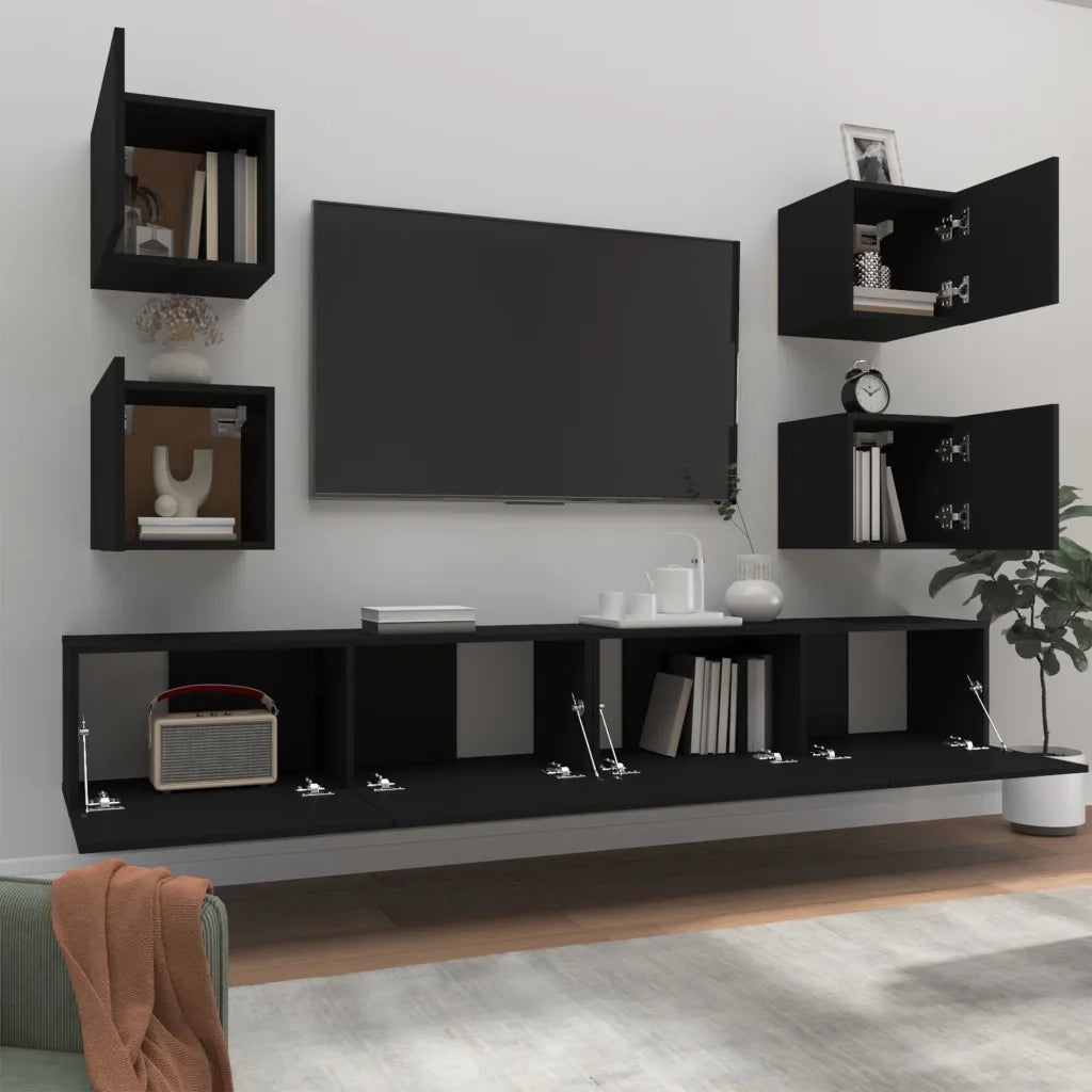 Set Mobili Porta TV 6 pz Nero in Legno Multistratocod mxl 78682