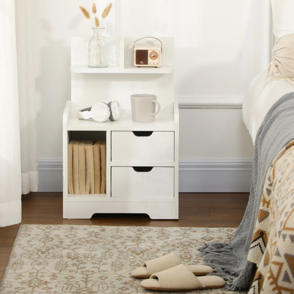 Comodino con 2 cassetti e 3 ripiani ¨C zephmum ¨C bianco 40x30x60 cm