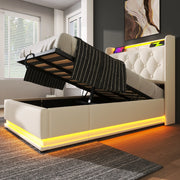 Letto singolo LED con vano contenitore e USB-C 90x200 cm bianco