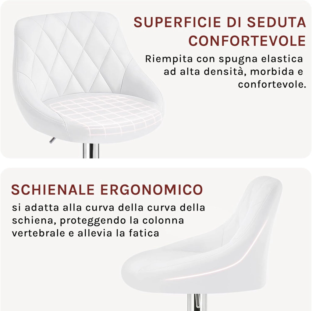 Sgabello da Bar Moderno Girevole Sedia Cucina Alta con Schienale Quadrato Poggiapiedi Senza Braccioli Altezza Regolabile in PU Bianco 1 Pezzo
