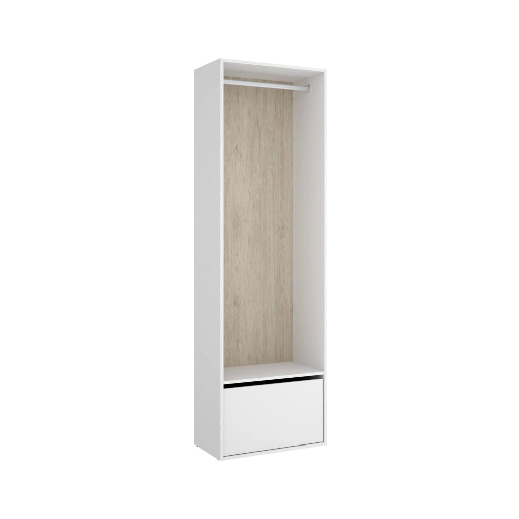 Guardaroba grande Islamabad, Mobile camera da letto, Cabina armadio portabiti, Armadio appendiabiti, 60x45 h205 cm, Bianco e Rovere