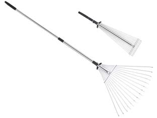 SCOPA PER FOGLIE IN ACCIAIO TELESCOPICA 15 DENTI CON MANICO- - 15 denti con manico - 1 pezzi IL CAMPO