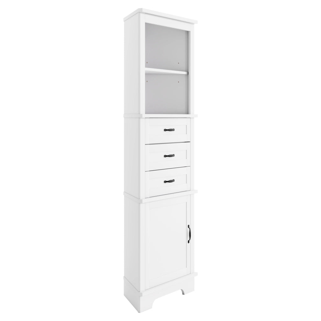 Mobile angolare da bagno 57,7¡Á46¡Á167,5 cm, con 3 cassetti, 1 anta e ripiani regolabili, bianco