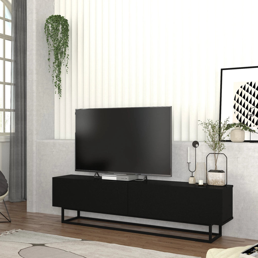 Mobile Porta TV Nolven a 2 Ante Ribalta e Telaio in Metallo 180x32x47 cm - Nero [en.casa]