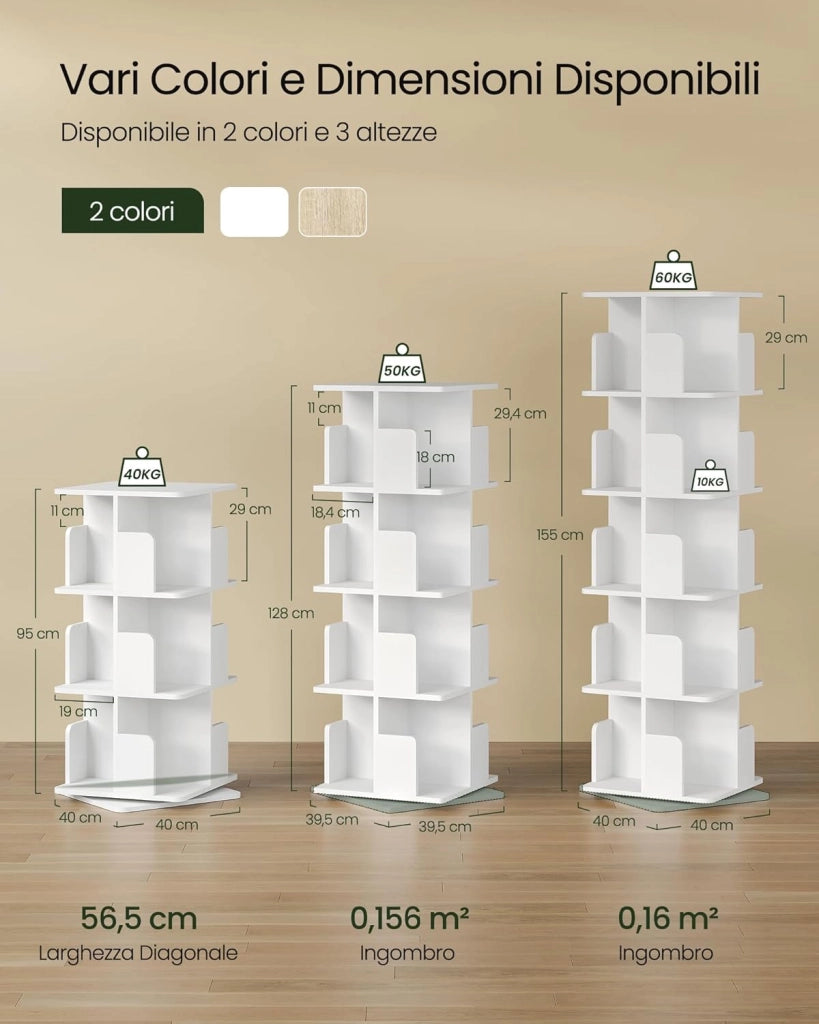 Libreria Girevole a 5 Livelli, Libreria Alta e Stretta, Scaffale d'Angolo a Pavimento, Scaffale Girevole per Libri, Rovere Chiaro