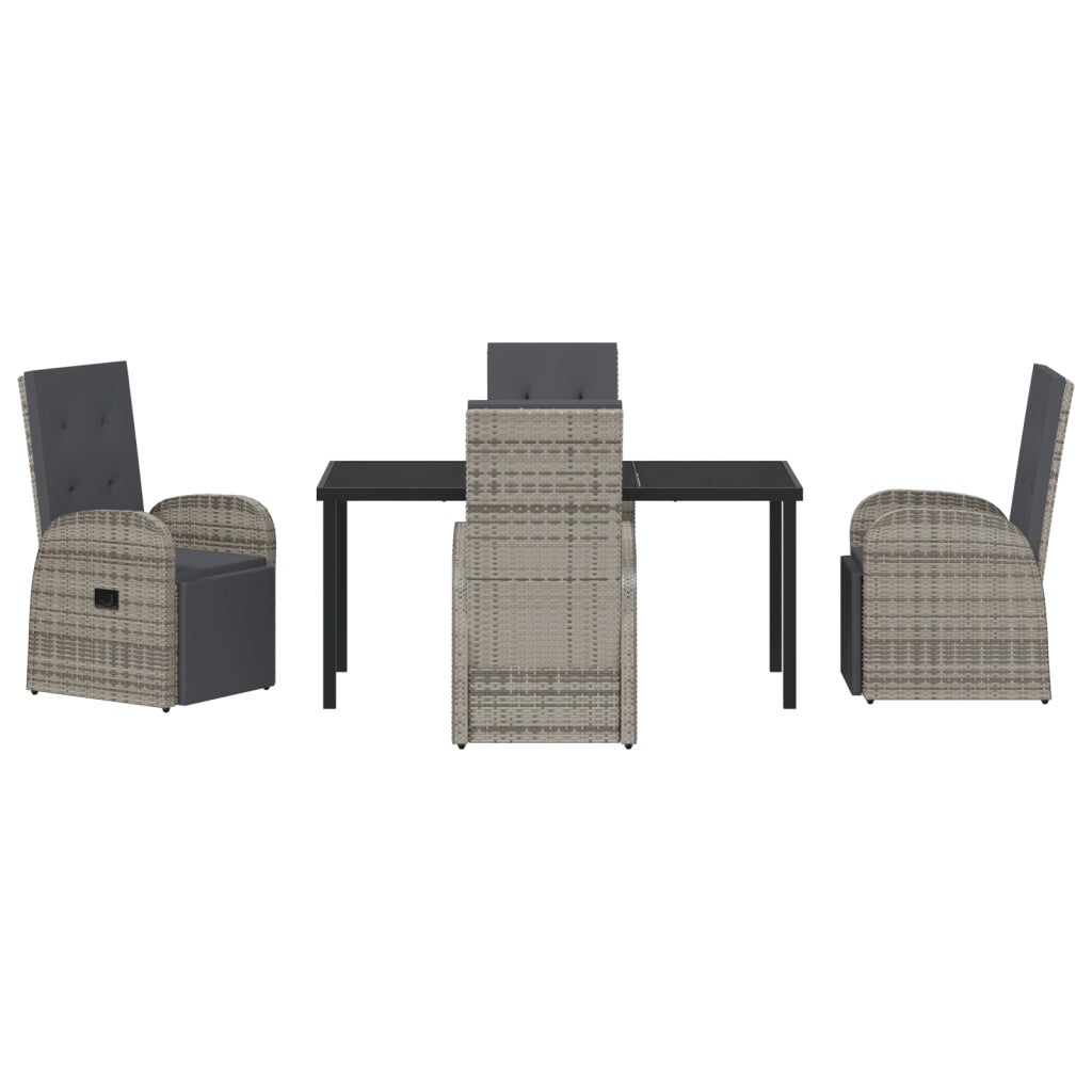 Set da Pranzo da Giardino in 5 Pezzi con Cuscini Grigio Polyrattan