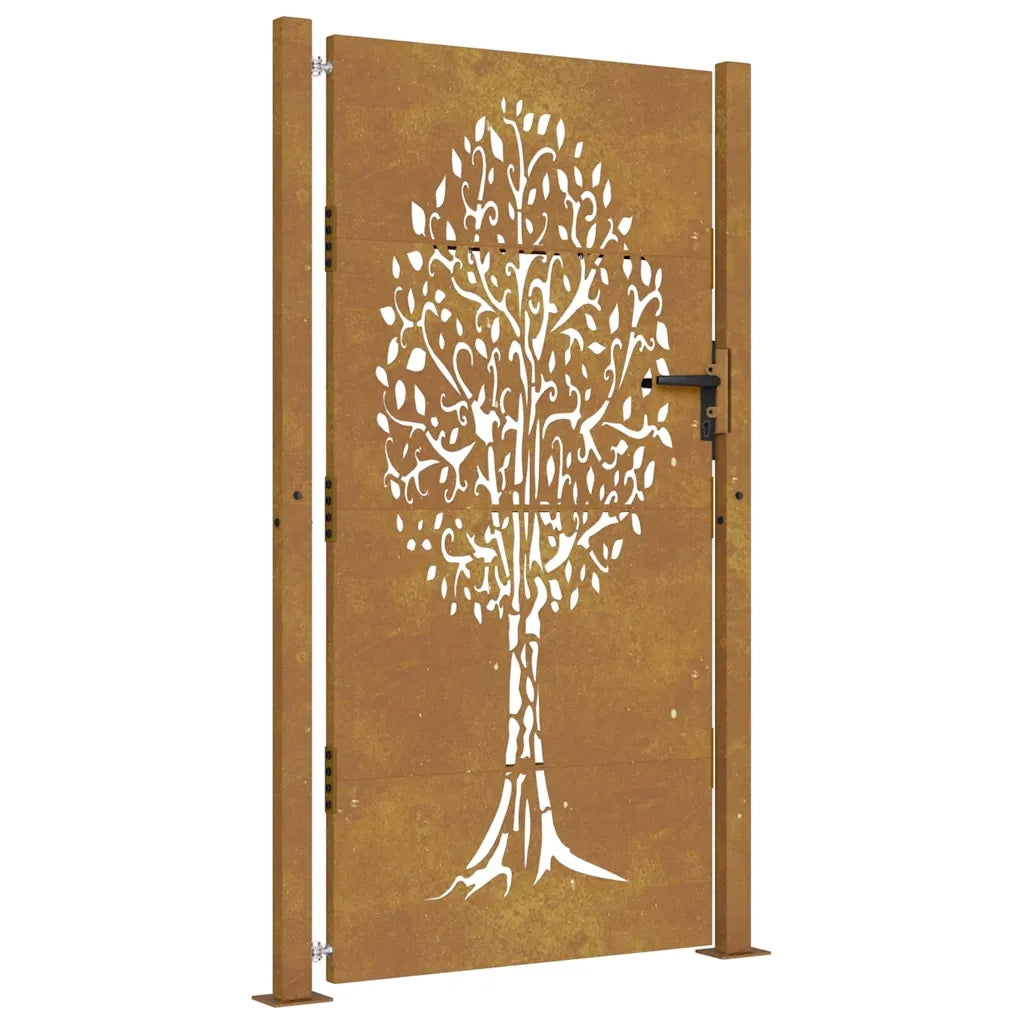 Cancello da Giardino 105x205 cm in Acciaio Corten Design Albero