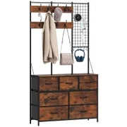 Mobile d'ingresso 4 in 1, appendiabiti, vestiaire con 7 cassetti in tessuto e 14 ganci, 100 x 30 x 183 cm, marrone rustico