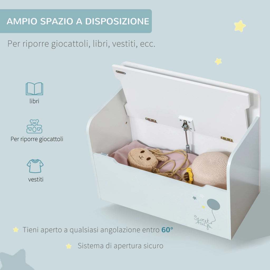 Panca Contenitore con Schienale in Legno per Bambini ¨C zephmum ¨C Azzurro 60x30x50 cm