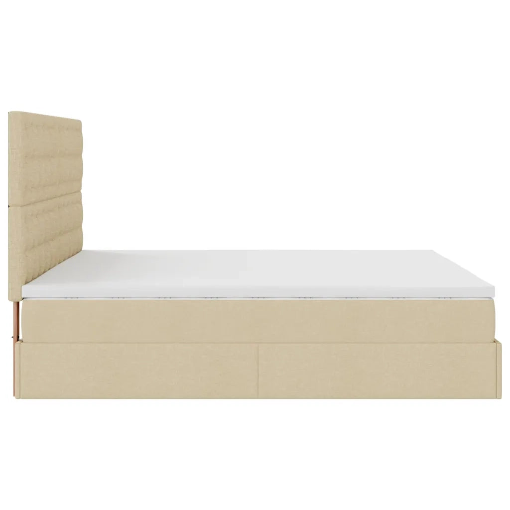 Struttura Letto Pouf con Materassi Crema 200x200 cm in Tessuto 3313353