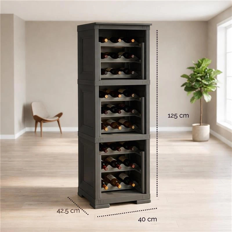 SCAFFALE PORTABOTTIGLIE 27 BOTTIGLIE WENGÉ 40X42,5X125 CM – CANTINETTA A VISTA 3 MODULI PER CUCINA E ZONA PRANZO