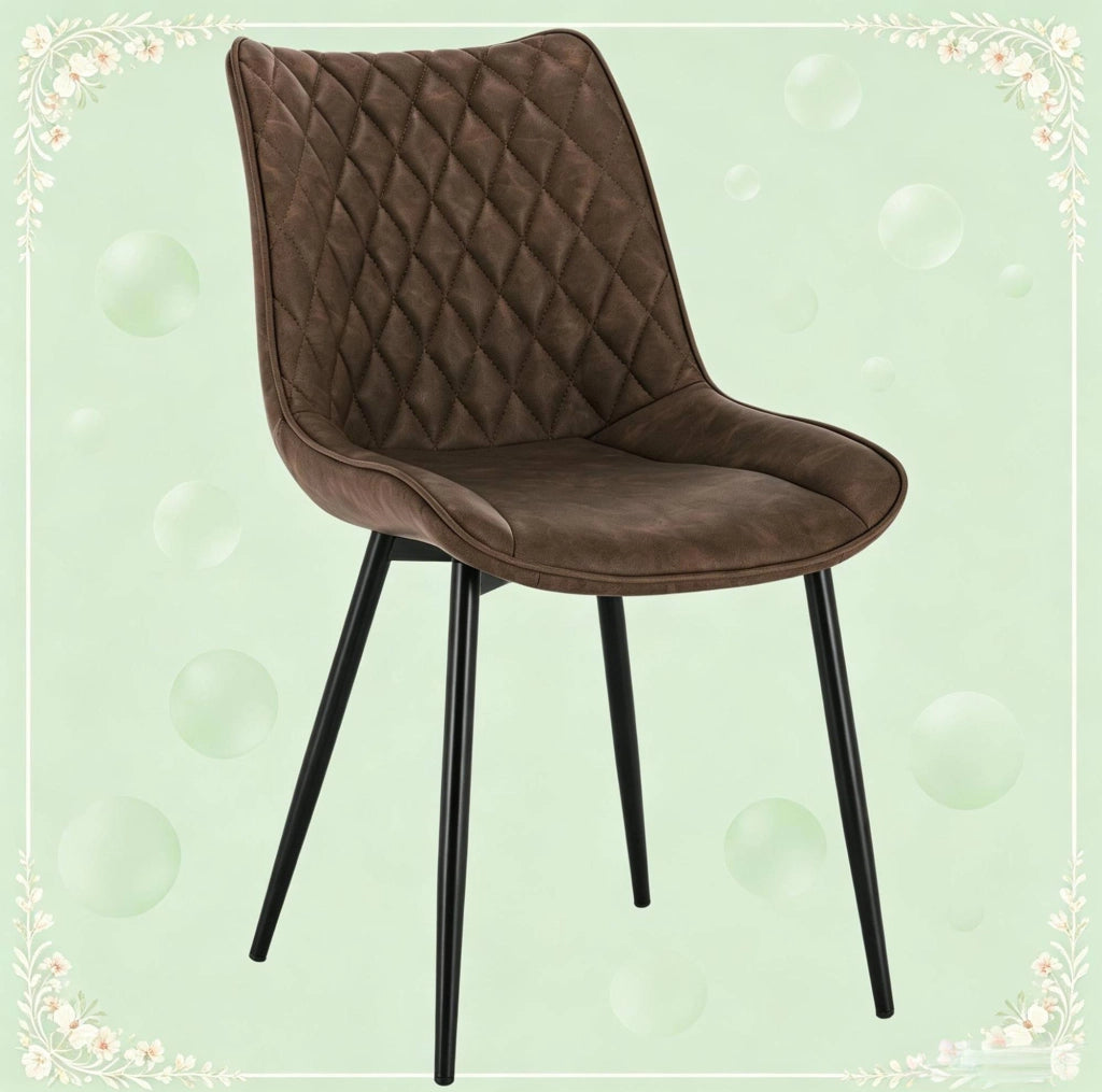 Set di 2 sedie da pranzo marroni in similpelle con gambe in metallo
