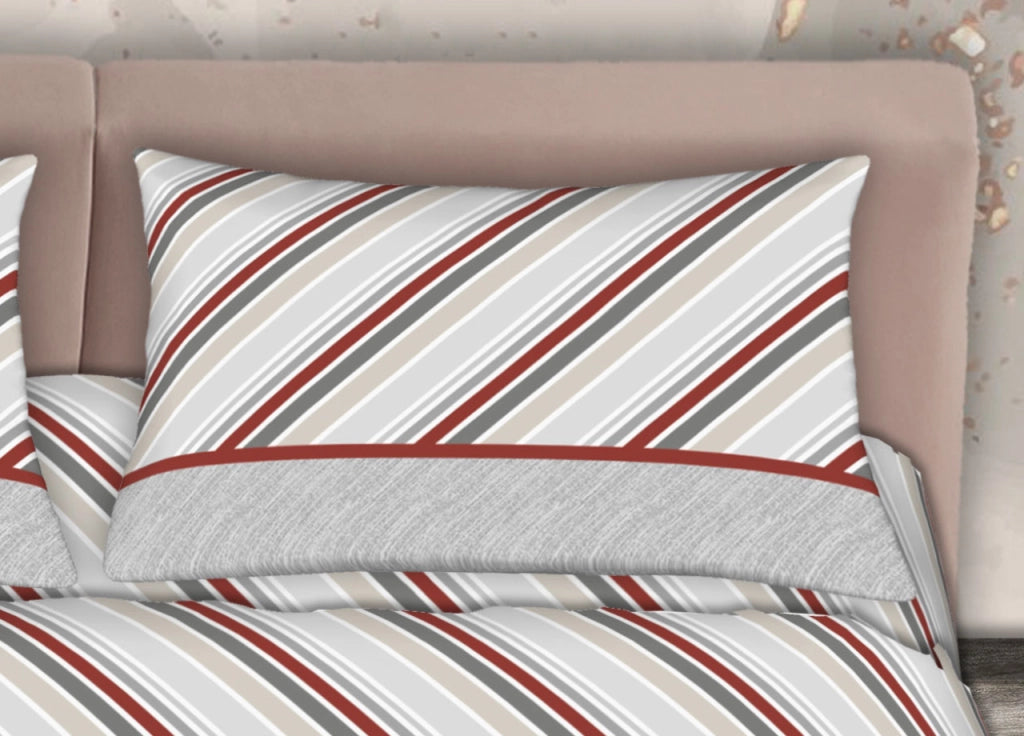 Completo Lenzuola Stiro Facile 100% Cotone Made Italy Effetto Seta Disegno Cross - Matrimoniale - Grigio