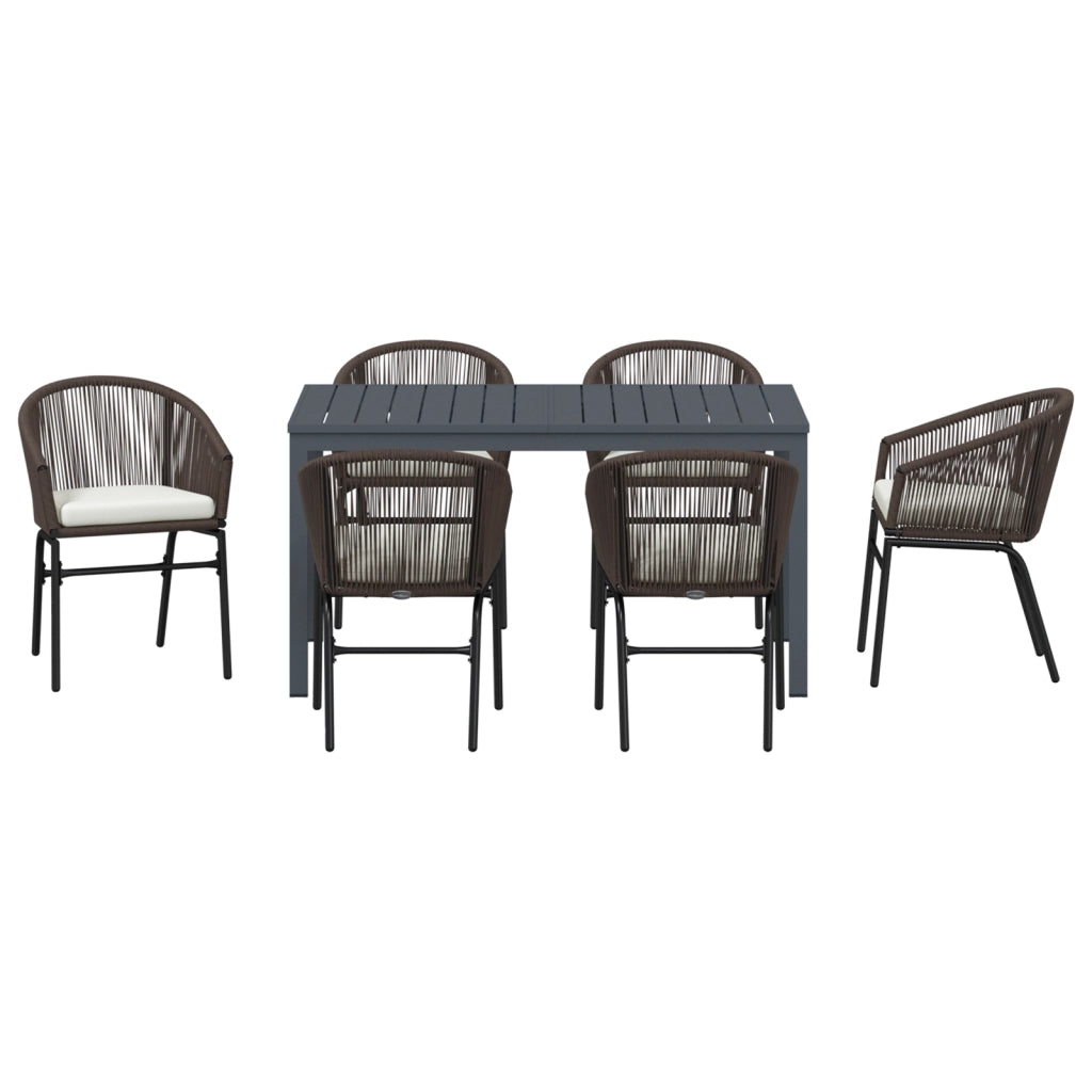 Set da pranzo da giardino con cuscini marroni in rattan polietileno