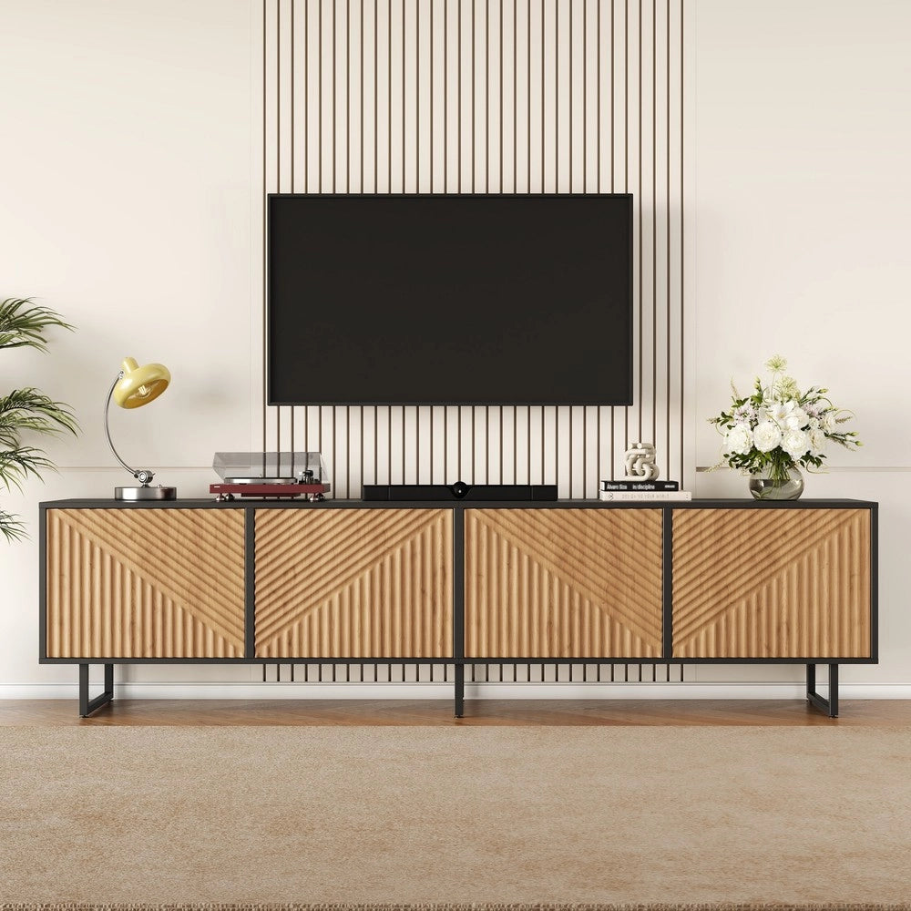 Mobile TV con 4 Ante per Soggiorno ¨C Xylo ¨C Legno Naturale e Nero, 180x40x50 cm
