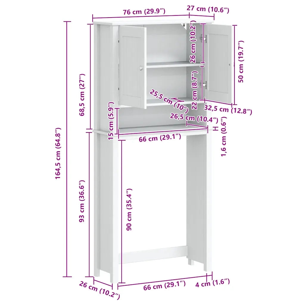 Mobile per Lavatrice BERG Bianco 76x27x164,5cm Legno Massello 358556