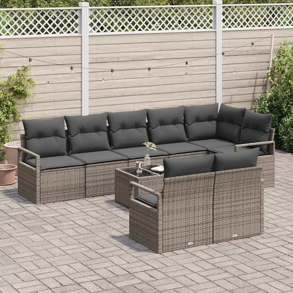Set di divani 9 pcs Grigio polyrattan