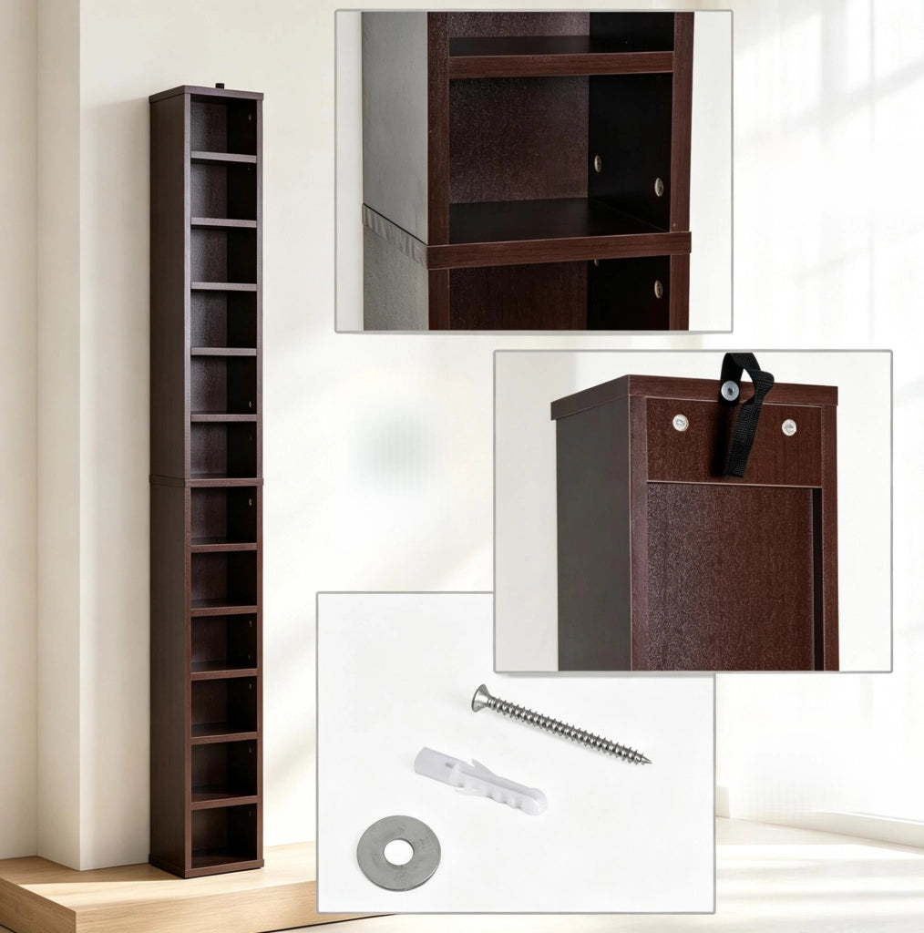Torre porta CD/DVD a 12 livelli in MDF e truciolare marrone